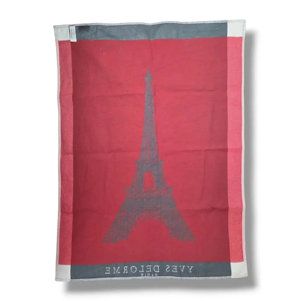 Yves Delorme Paris France Tea Towel Eifel Tower Hand Kitchen Silver Pink Red